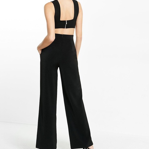 Express Pants - Express Black Open-Back Wide Leg Jumpsuit